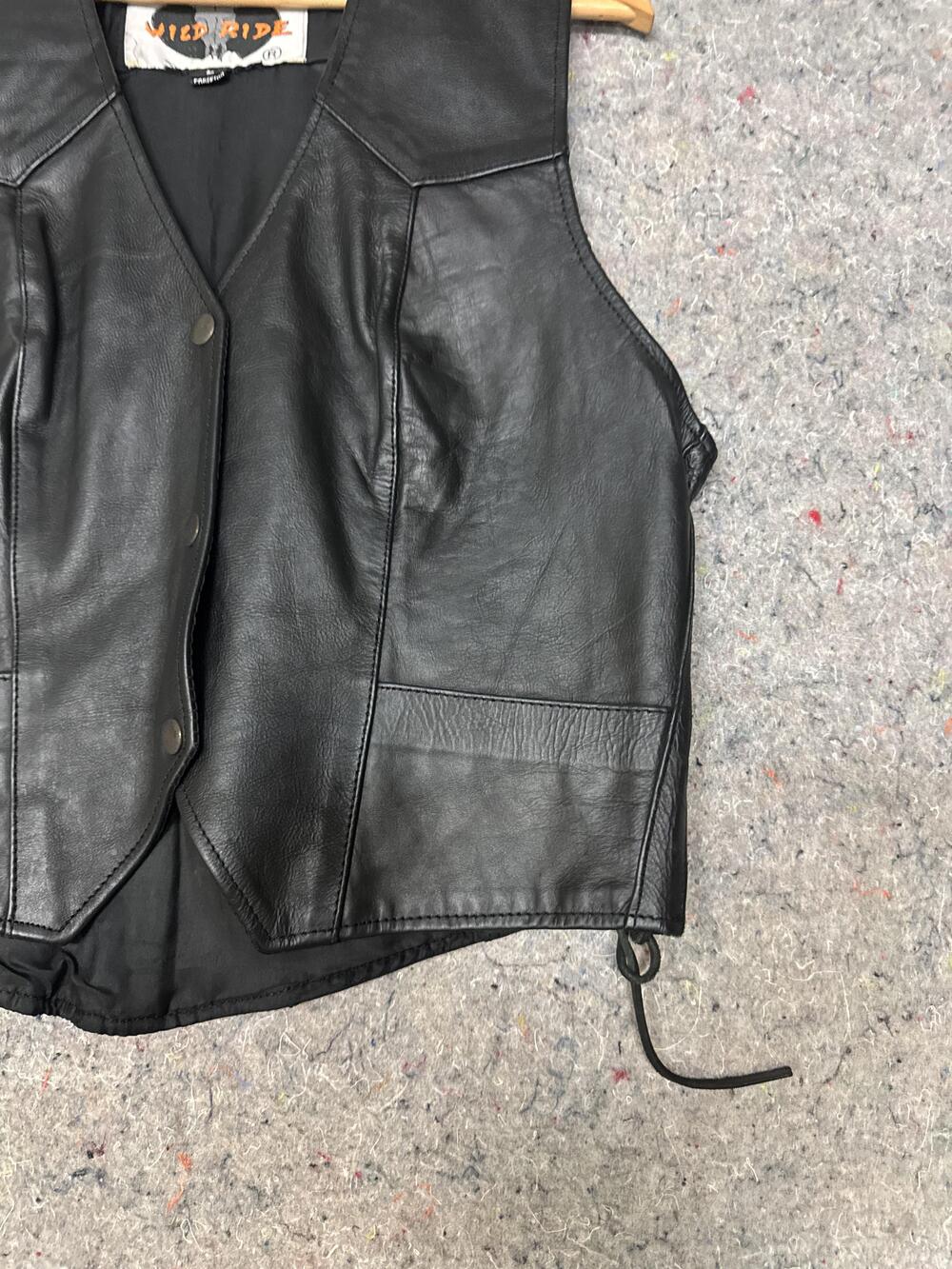 Vintage 90s Wild Ride Vest Womens Large Black Leather Biker Snap Laces Western - Picture 3 of 8